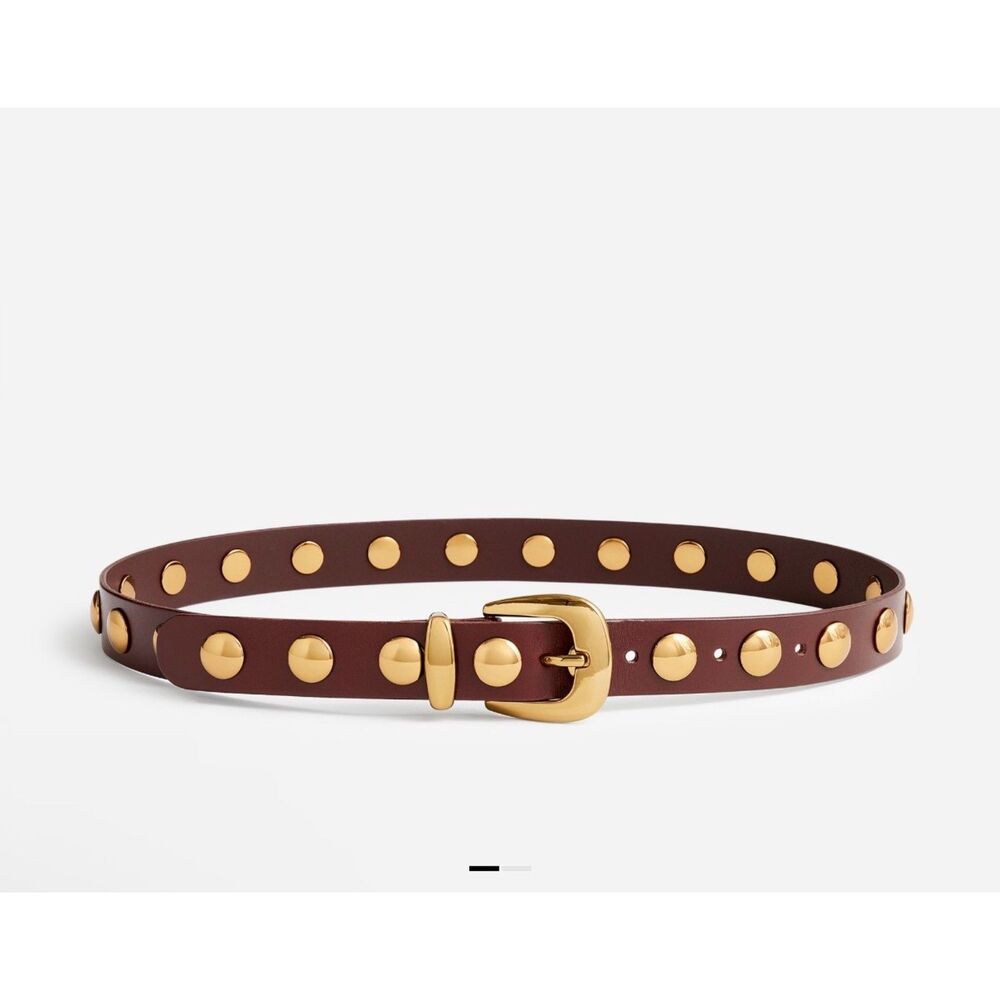 Madewell Studded Suede Western Belt Gold Dome Studs Brown Size S NWOT 🤎